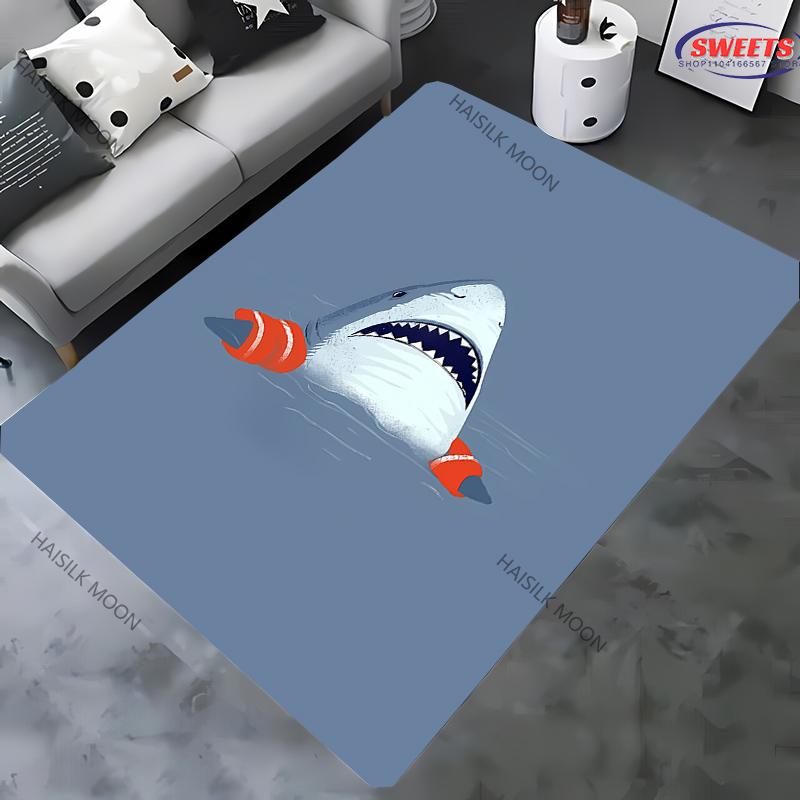 1pz Tappeto Stampato a Tema Squalo Grande per Camera da Letto Soggiorno Arredo Divano Casa, Tappetino Antiscivolo per Giochi Bambini, Spedizione il Giorno Successivo