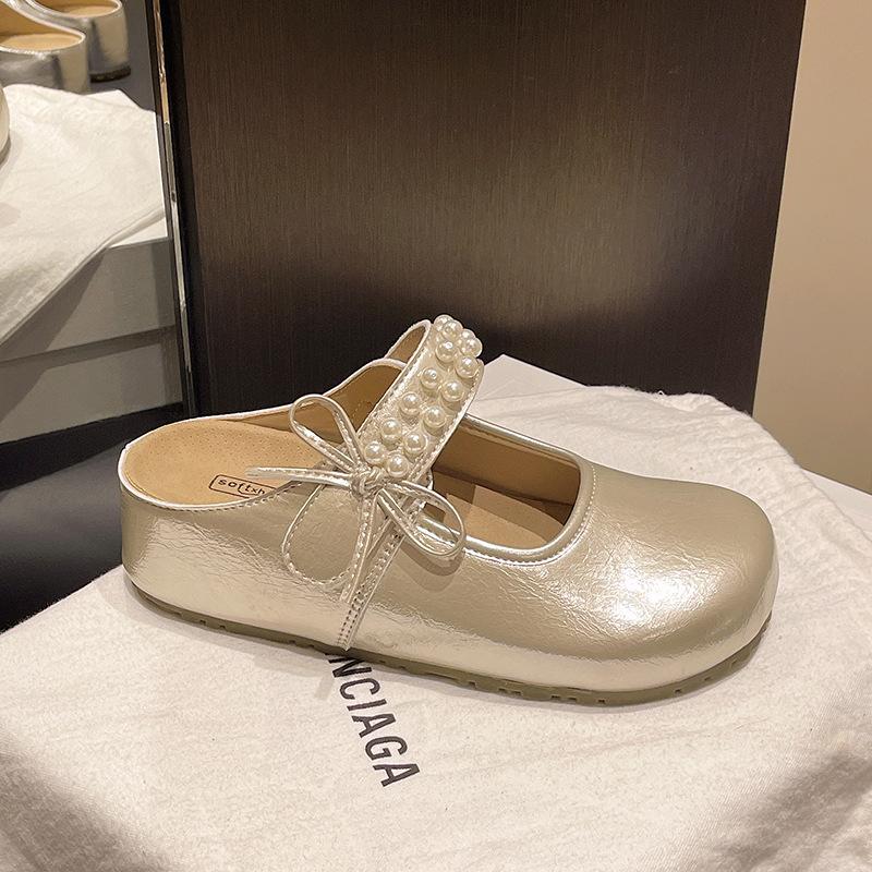 

Полушлепанцы с толстой подошвой и завышенным носком, женская летняя обувь, новые одинарные туфли Мэри Джейн серебристого цвета на одной педали 40 шампанского