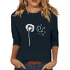 Women's Fashionable Casual Three Quarter Sleeve  Printed Collar Pullover Top