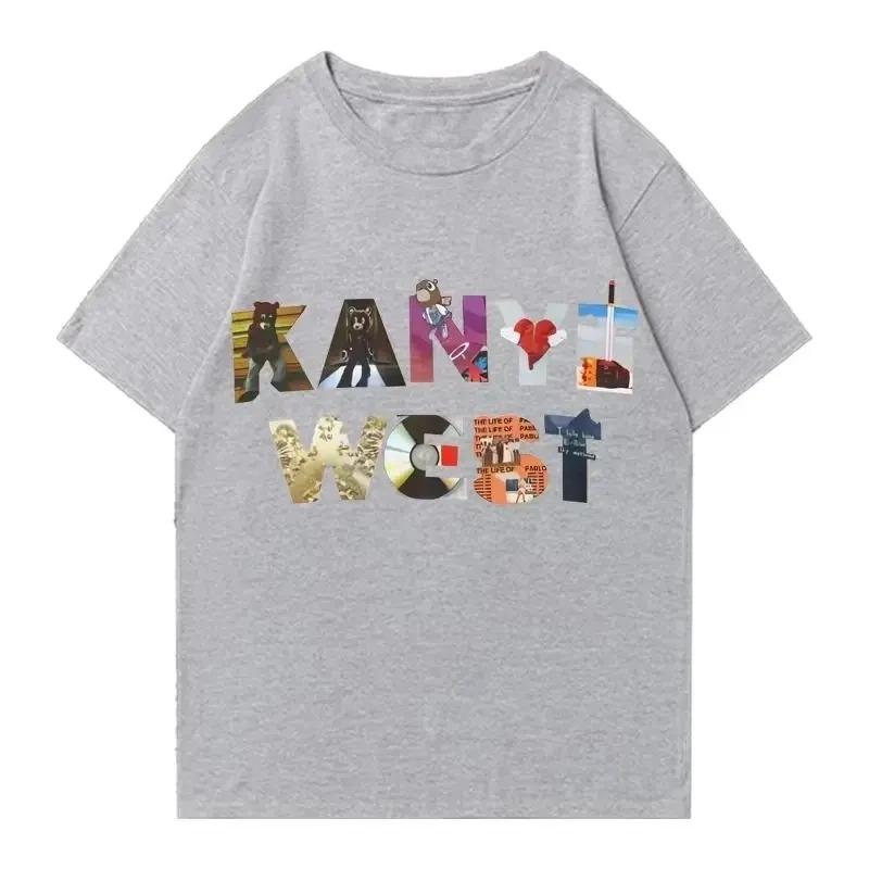 Kanye West Album Logo Collage Vintage Hip Hop T-Shirt Rap Oversized Black Unisex Women And Men T-shirts