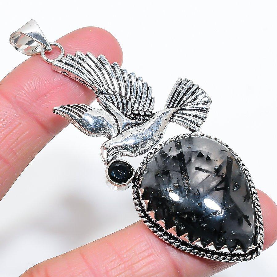 

Black Rutile, Spinel Gemstone Handmade Ethnic Jewelry Pendant 3.07 VR-4037