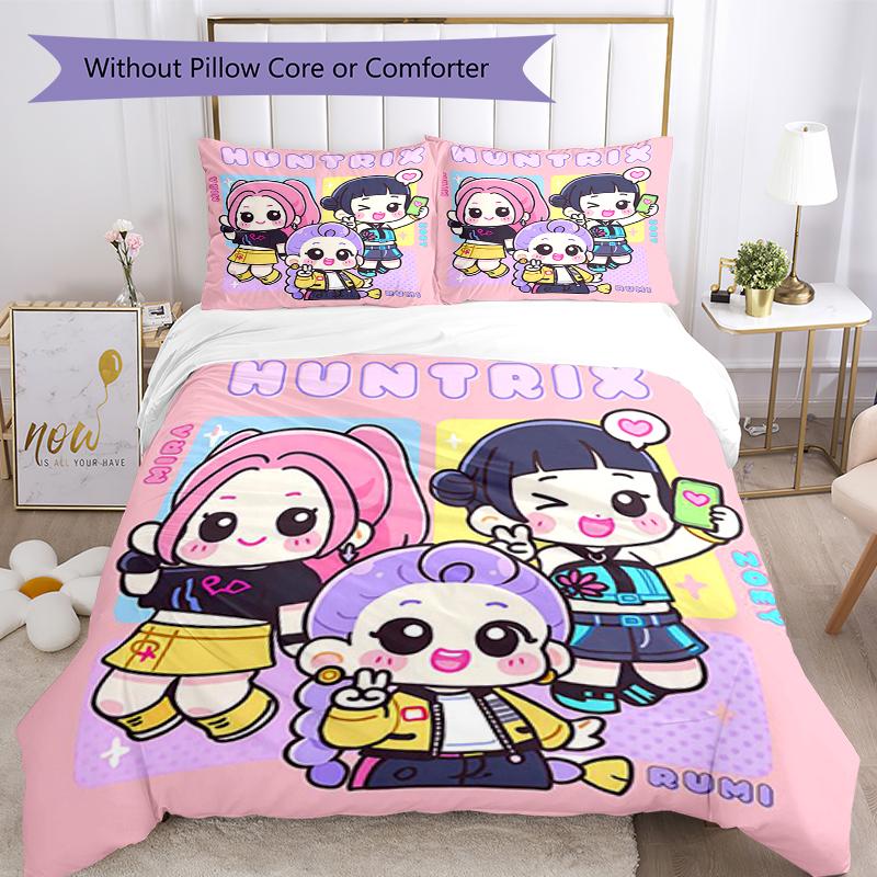 3pcs KPop Demon Hunters Bedding Set Duvet Cover Closure Includes 1 Duvet Cover & 2 Pillowcases, Soft and Comfortable for All Seasons.