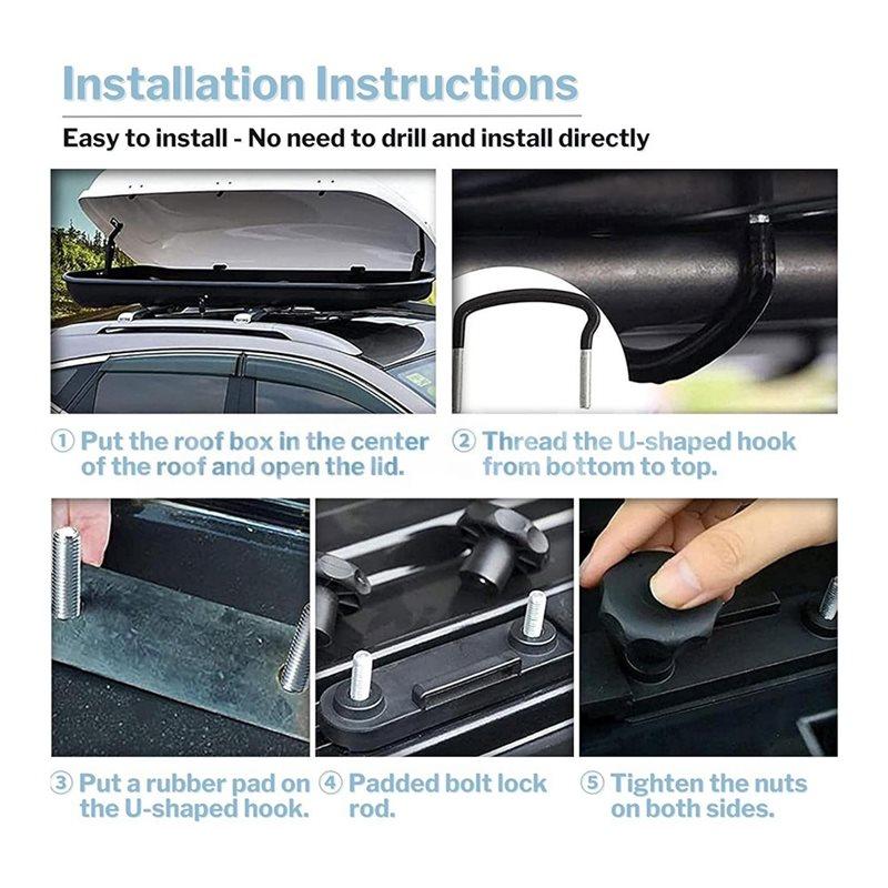 Premium-Roof Box U-Bolt Clamps(4 Pcs), 85Mm Width U-Bracket Clips With 8 Lock Nuts& 2 Straps- Rooftop Cargo Carrier Rack Mountin