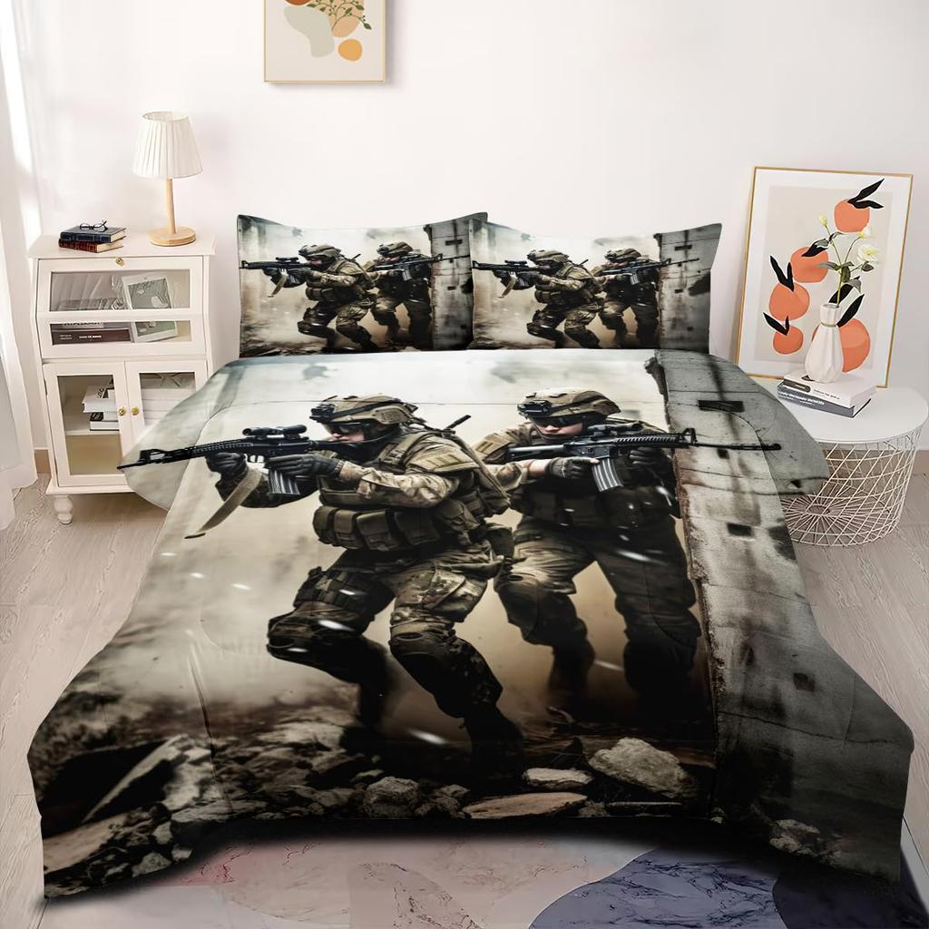 Armee Bettbezug-Sets für Teenager Erwachsene Queen Bettdeckenbezüge Leichtgewichtige Daunen Zimmerdekor 2 Kissenbezüge 1 Bettbezug Keine Bettdecke