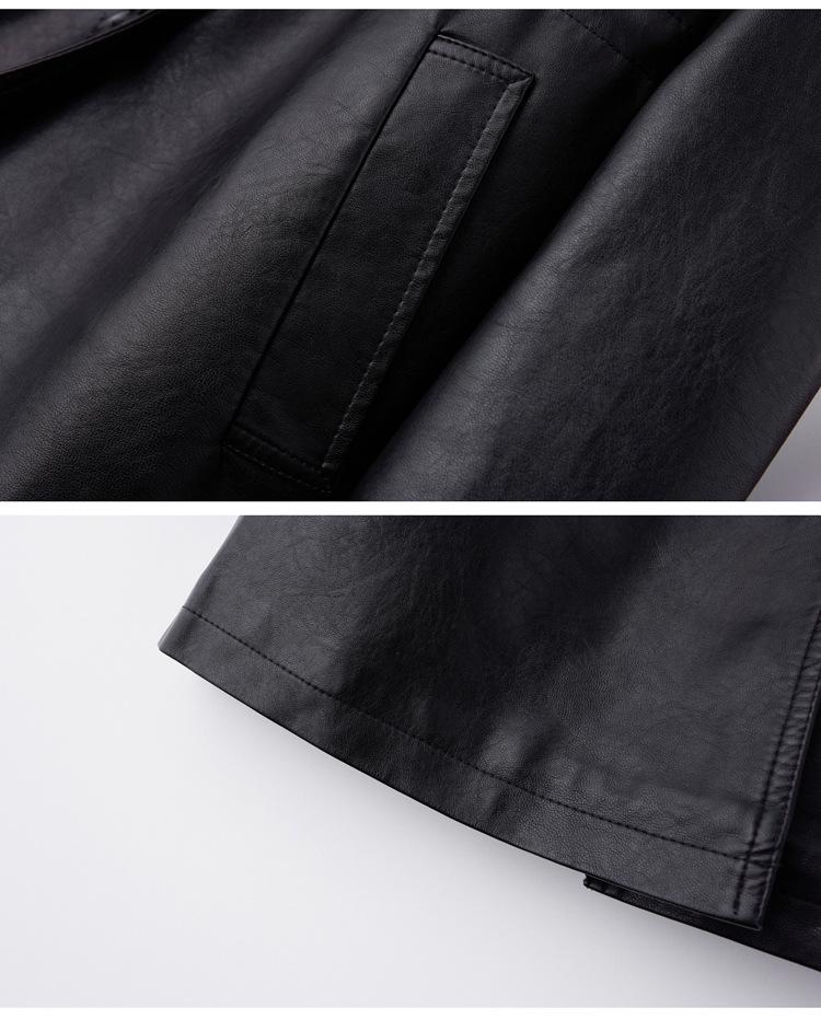 Women's PU Leather Trench Coat with Suit Collar, Double-Breasted, Mid-Length, Waist-Slimming for Spring/Autumn - Model YG82936.