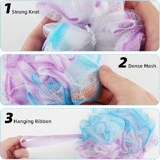 Bath Sponges Loofahs 70 Grams Large Size,4 Pack Shower Sponge Exfoliating Cleaning Bath Loofa Body Scrubber Balls for Washing
