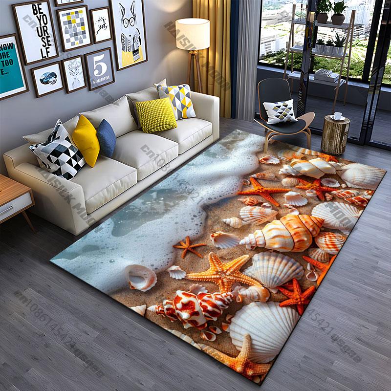 Seashells Starfish Beach Waves Carpet Yoga Living Room Room Decor Children's Crawling Mat Doormat Area Rug Games Mat
