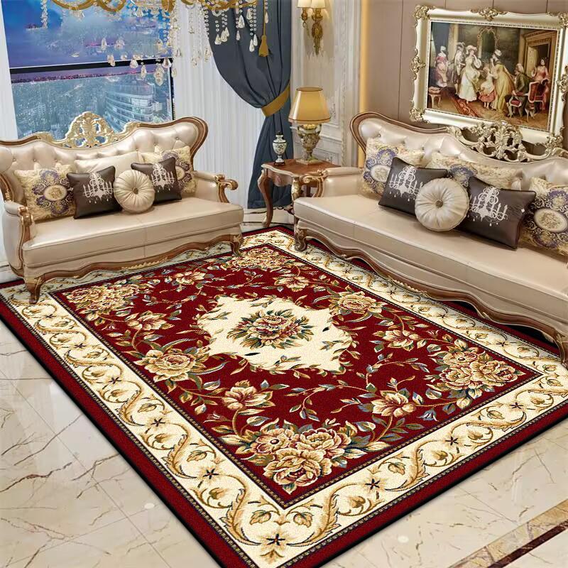 Persian Red Living Room Rug Antiskid Big Size Flower Design Bedroom Decoration Carpet Soft Entrance Door Mat Machine Washable