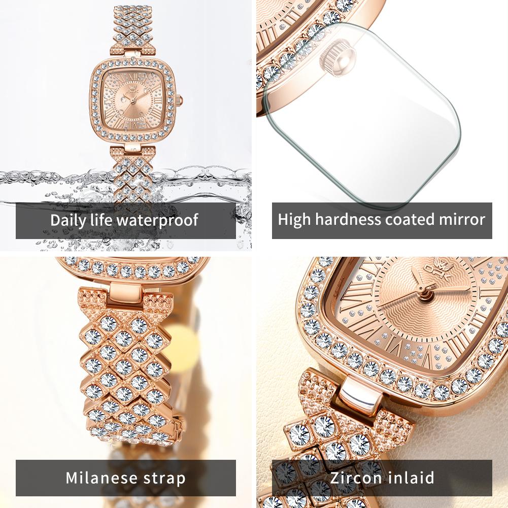 Voll Diamant Quarz Uhr für Damen Mode Quadratisches Zifferblatt mit römischen Ziffern Luxuriös Elegante Damen Kleider Armbanduhr