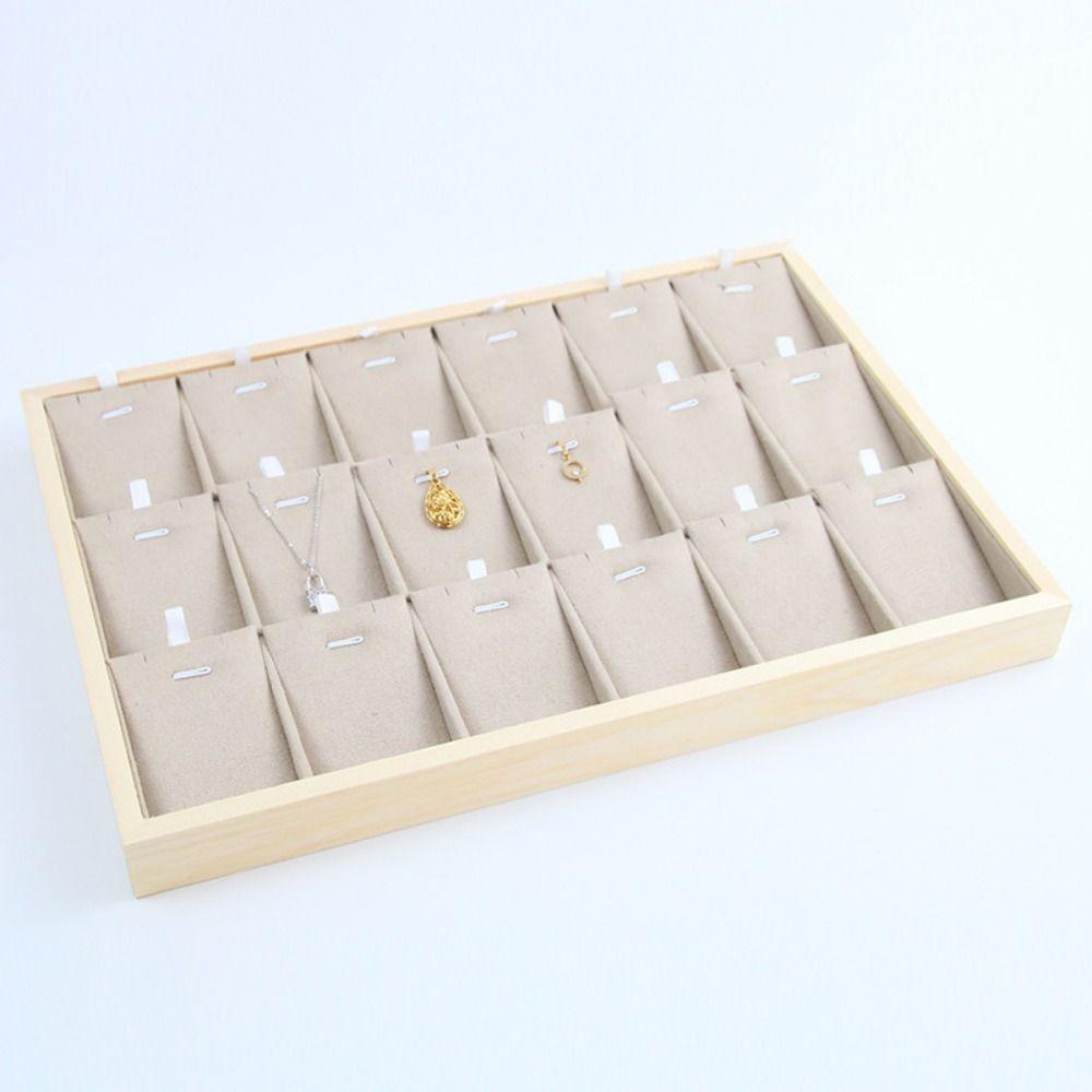 Apricot Jewelry Display Tray Microfiber Cloth Necklace Stand Prop Wooden Pendant Holder Dresser