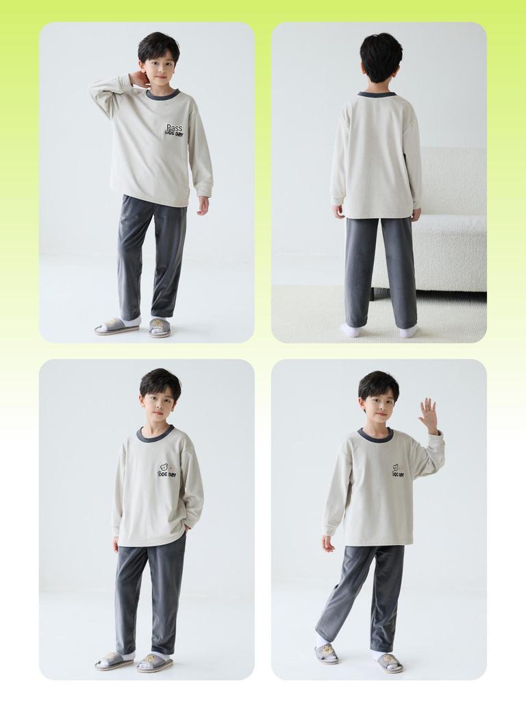 Lulu Niu Jungen Plüsch-Pyjama – Korallenfleece Homewear für die Frühlings-, Herbst- und Wintersaison