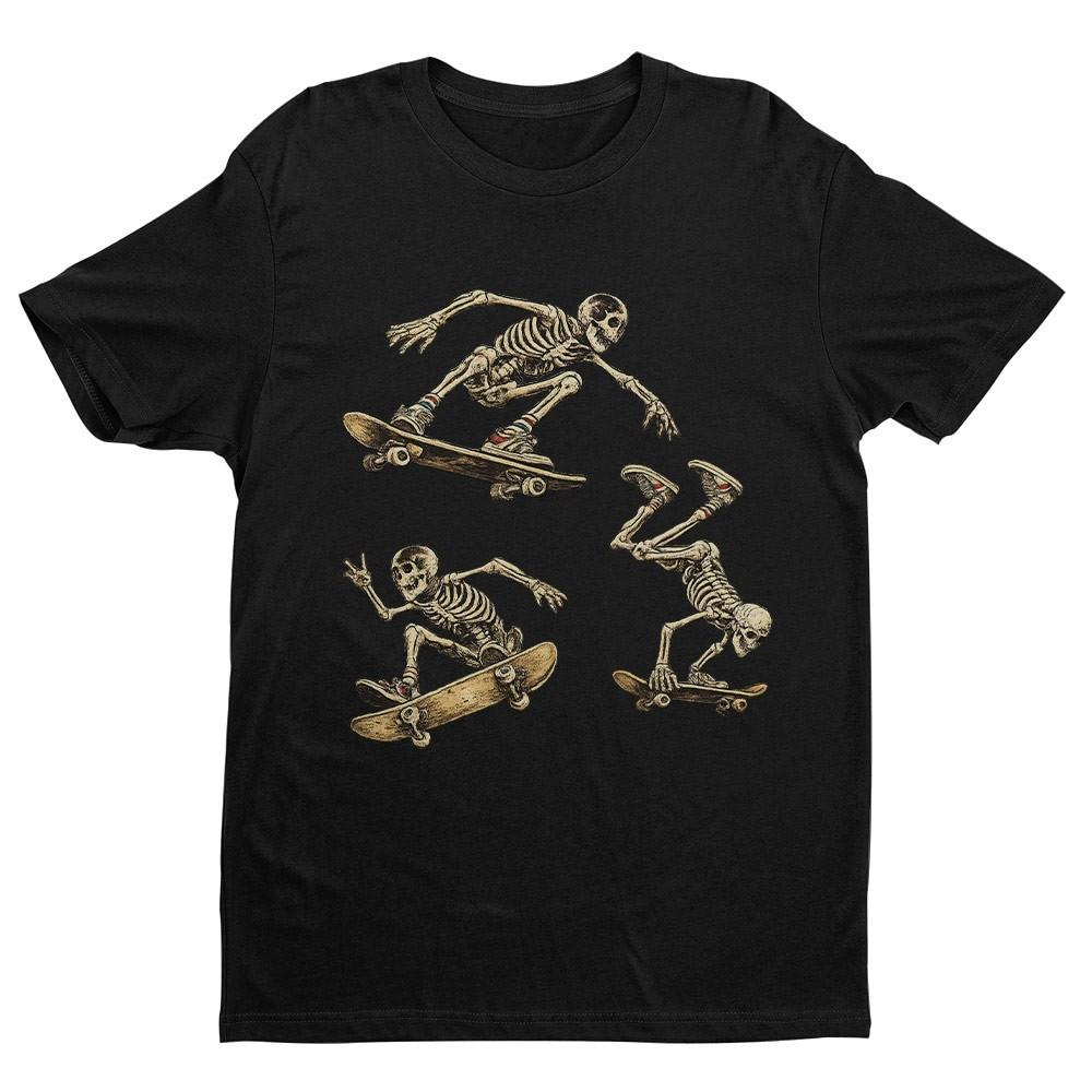 Retro Skeletons Skateboarding Unisex T-shirt | Skull Lovers Gifts for Men S
