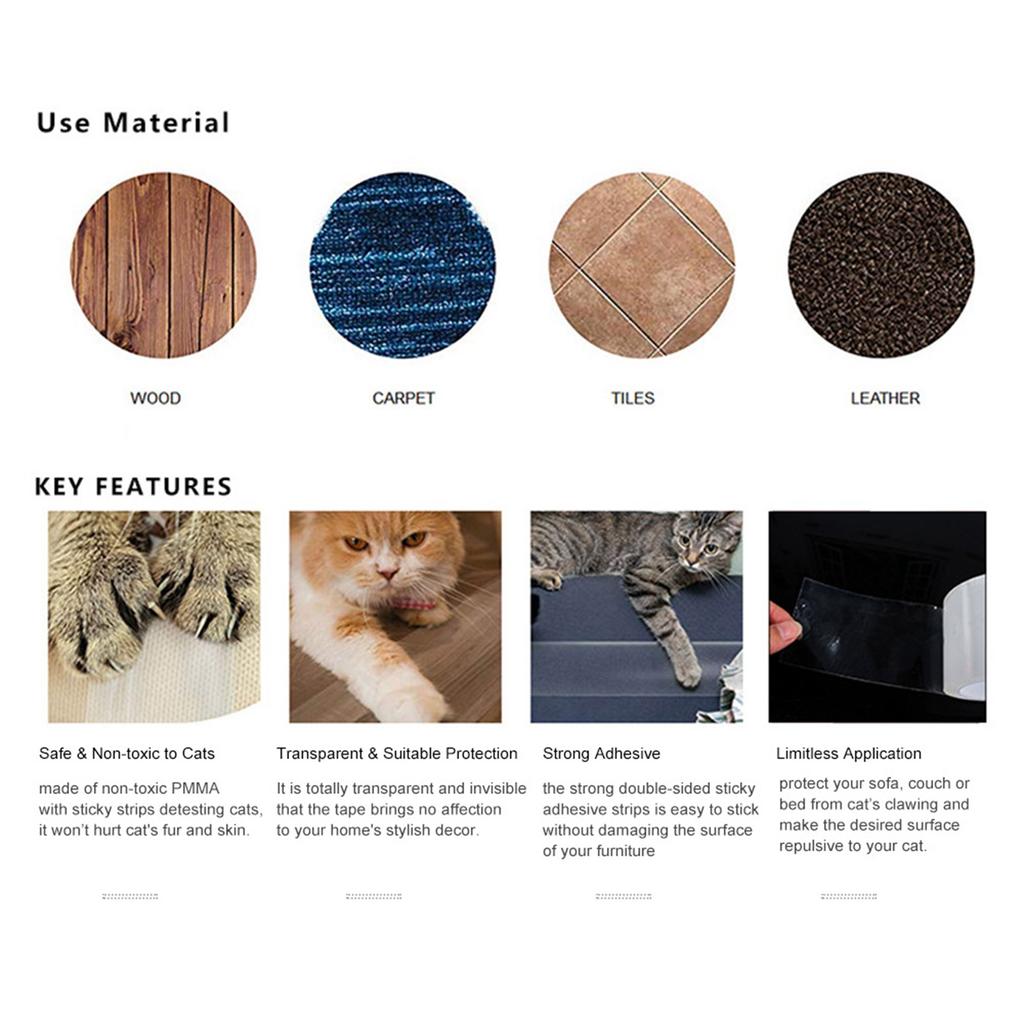 Anti Scratch Cat Tape Cat Scratch Deterrent Tape Clear Double Sided Cat Training Tape