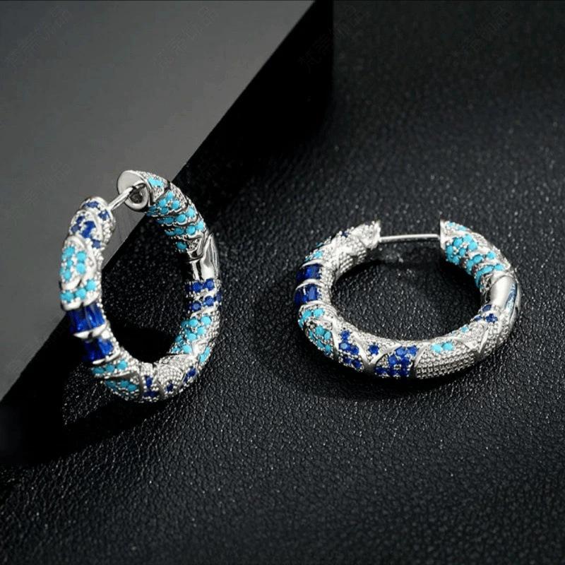 New Ethnic Style Blue Enamel Earrings Fashion High-end Temperament Earrings Retro Light Luxury Fashion Atmospheric Earrings