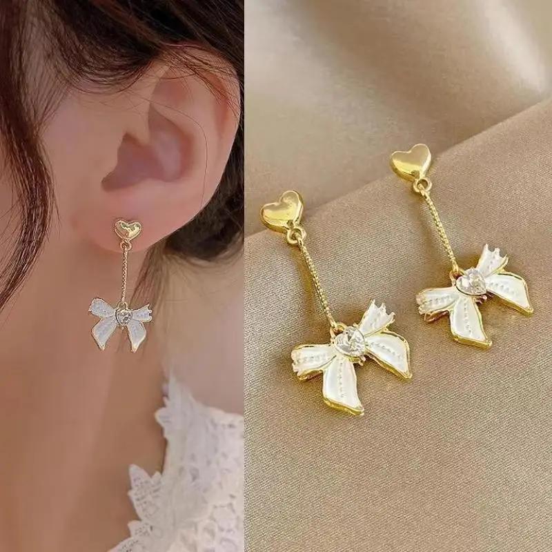 925 Silver Needle Korean Fashion Black Bow Earrings For Women Jewelry 2026 Trending New Sweet Women's Bowknot Drop Earrings Z40