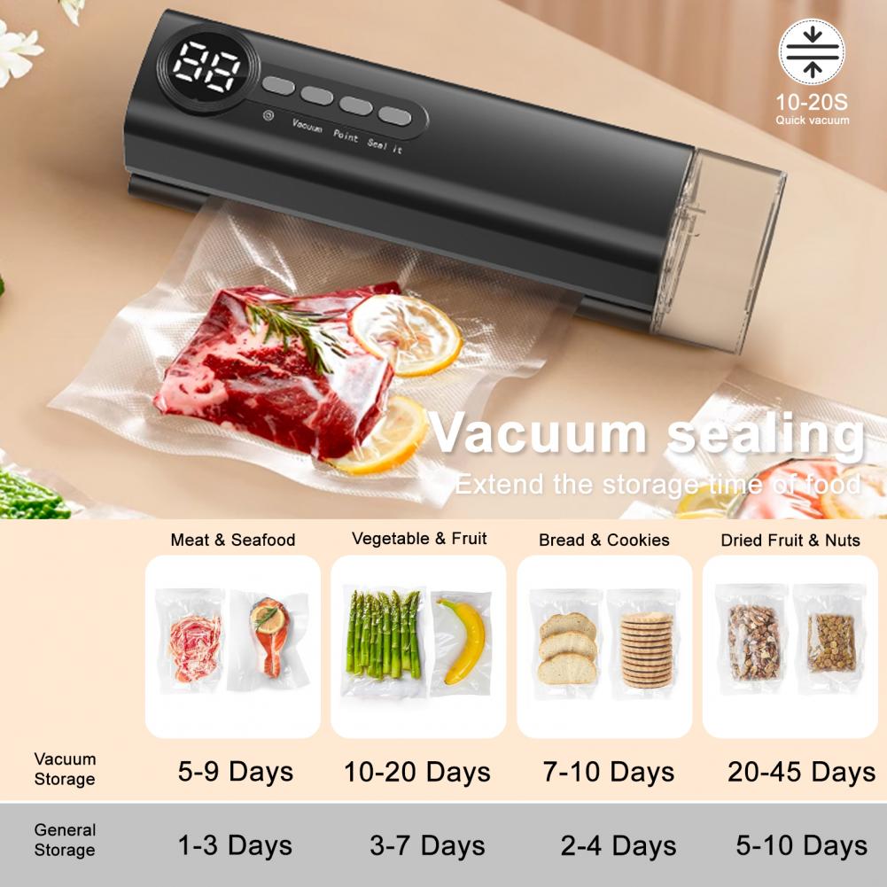 Cordless Mini Vacuum Sealer Digital Display Strong Suction Easy To Use Multi-purpose Heat Sealer Rechargeable Food Bag Sealer