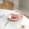 European Light Luxury Small Cuihua Coffee Cup with Spoon Ceramic Tea Cup Office Men and Women Drinking Water Pink Cute Mug