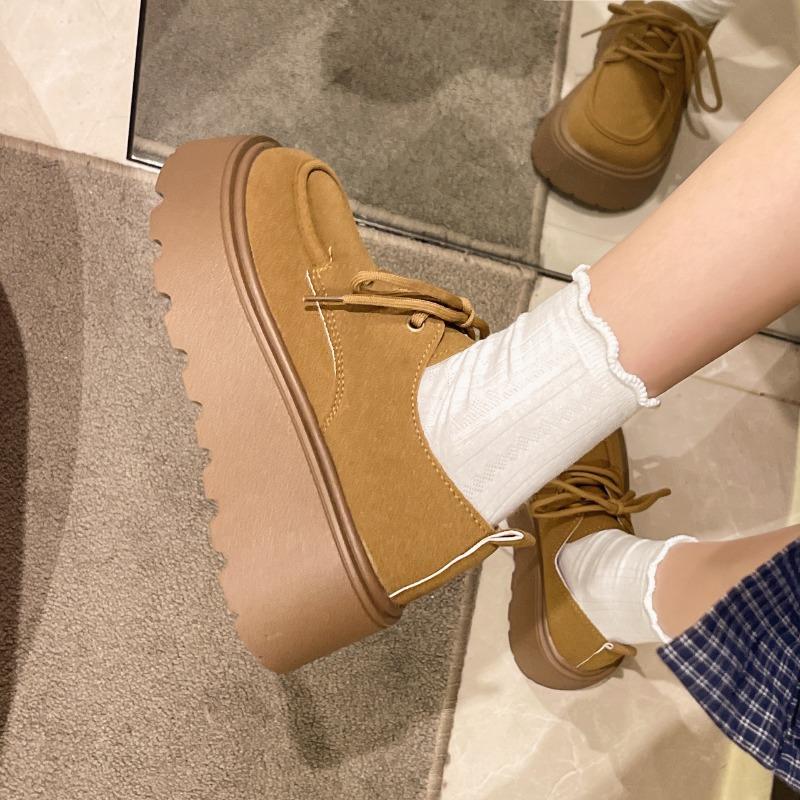 Casual Fashion Retro Versatile Thick Bottom Boken Shoes for Women 2025New Spring Autumn Short Height Increase Le Fu Single Shoes