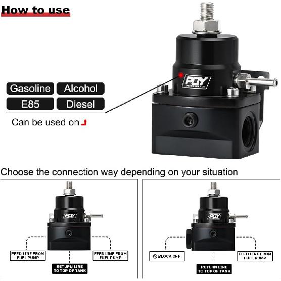 Adjustable Fuel Pressure Regulator Kit 3-70PSI With AN8 Feed Port And AN6 Return Port (Black)