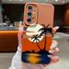 Creative Coconut Sunset Print Case For Samsung S26 S25 S24 Ultra S23 S22 S21 FE A15 A16 A17 A35 A36 A37 A54 A55 A56 A57 5G Leather Texture Cover