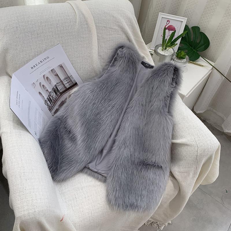 Fur vest women's short  autumn and winter new slim slim imitation fox fur vest fur vest
