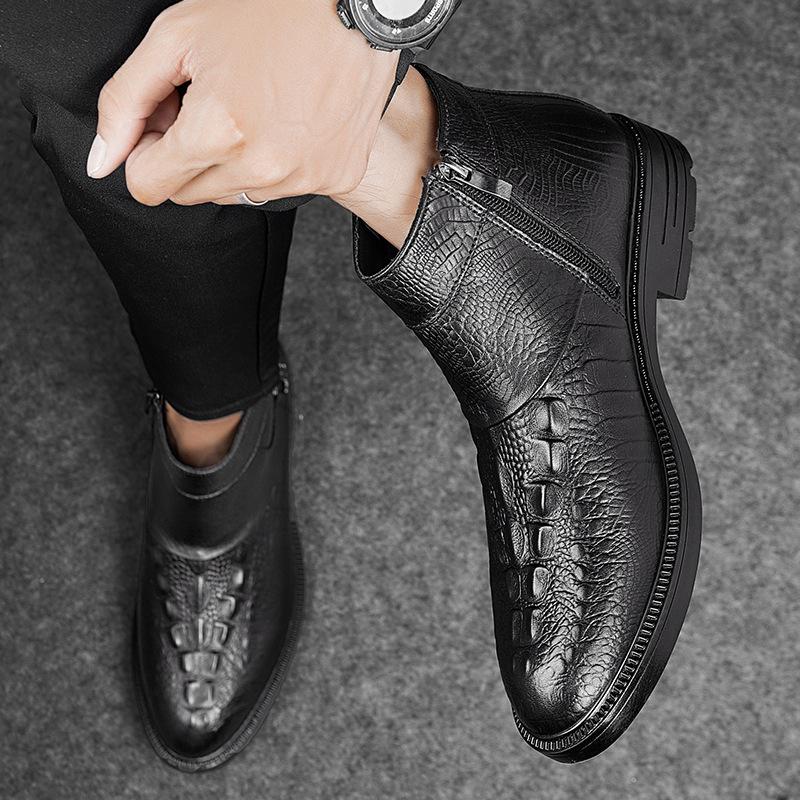Chelsea boots, men's genuine leather high-top leather shoes, new winter fleece, thickened and warm Martin boots, business leather boots