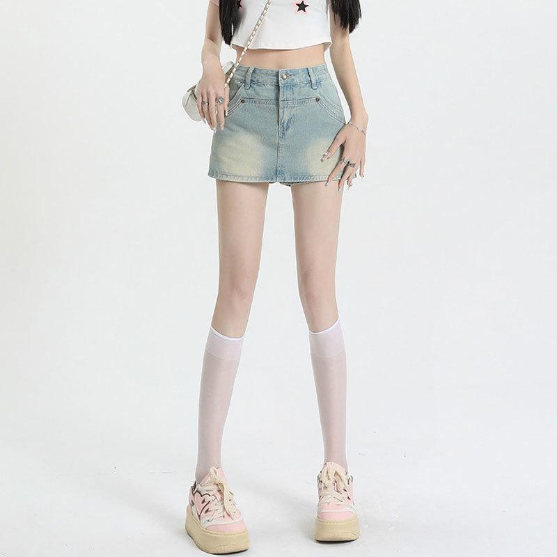 Unique Classic Versatile Youthful Skirt Pants Day High Waist Bustier Skirt Versatile A-line Package Hip Skirt Ladies Summer Fashion Denim Short Skirt