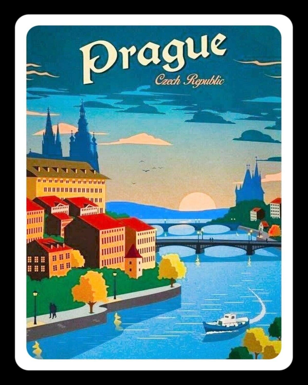 Prague Czech Republic Travel Poster Metal Plaque Tin Sign 20x30cm(7.8x11.8inch)