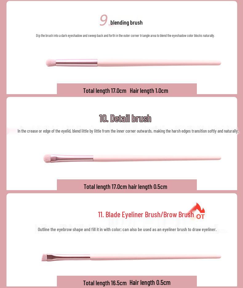 12-teiliges Make-up-Pinselset in zartem Rosa: Ideal für Puder, Rouge und Foundation