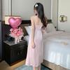 Sexy Pajamas Women's Ice Silk Thin with Chest Pads Long-sleeved Nightgown Nightgown Court Pure Desire Style Long Knee Loungewear