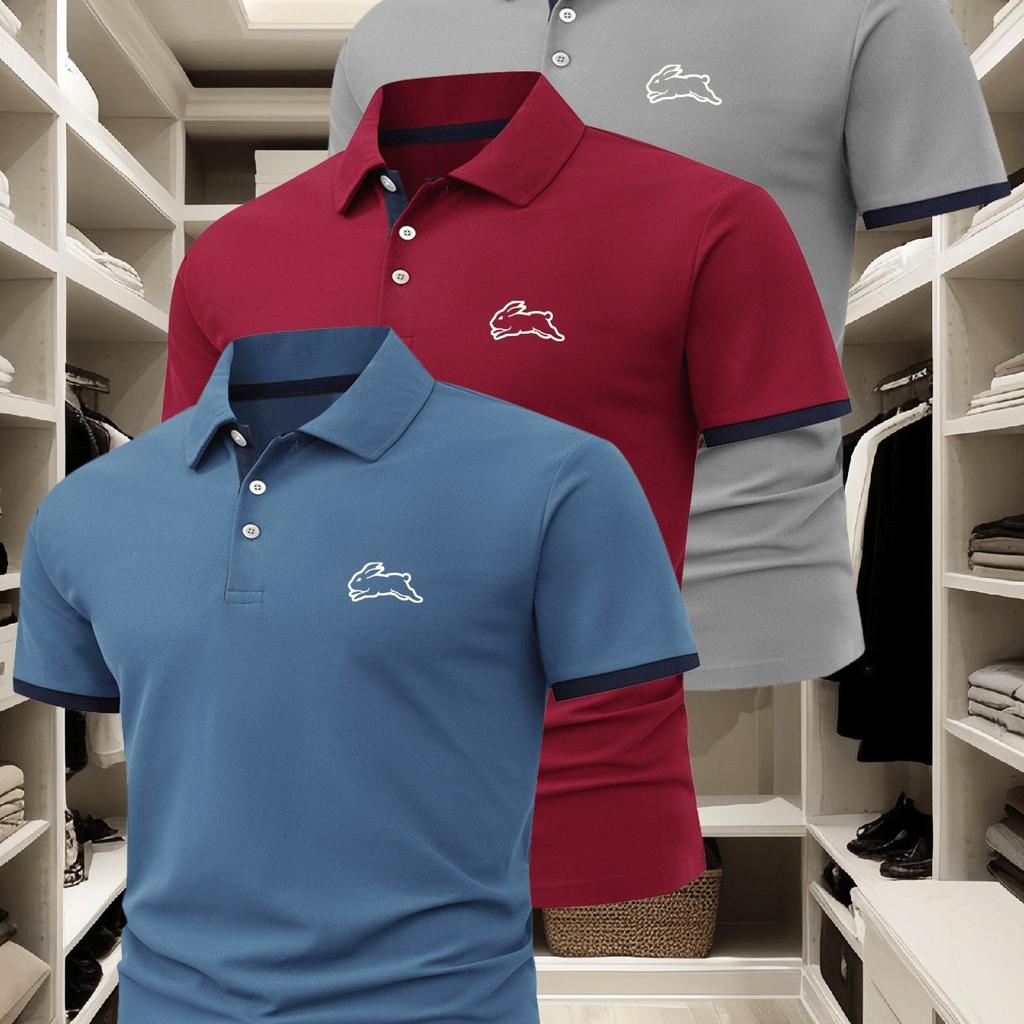 3Pcs Set Men's Polo Shirt, Fashionable Business Casual Lapel, Comfortable Summer Breathable Short Sleeve Lapel Polo Shirt Top, Gift