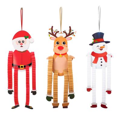 Kalėdiniai kabantys papuošalai: Kalėdų Senelis, Elnias, Snieguolė Popieriniai Pakabukai Šventiniam Papuošimui
