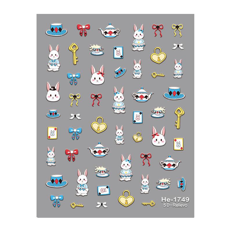 Redanco 5D объемные мультяшные наклейки для дизайна ногтей - Милый кролик с игральными картами Дизайн He1749
