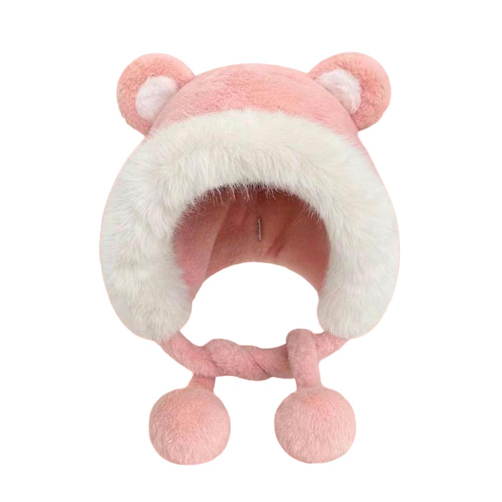 Women Winter Warm Kawaii Fur Imitation Mink Plush Hat Thickened Cute Bear Ear Japanese Bomber Hat Ear Protection Cap Gifts