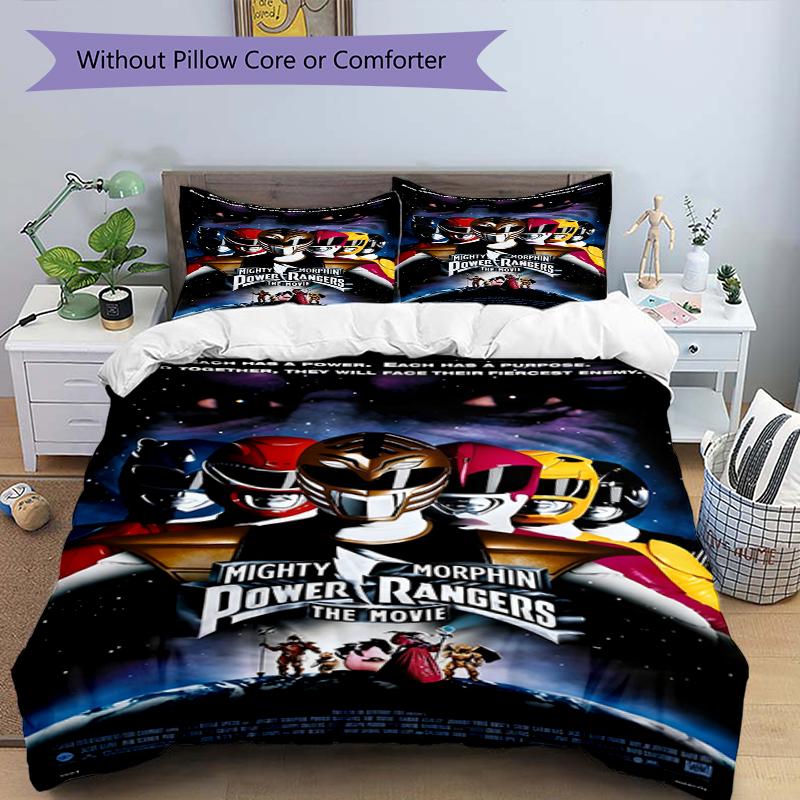 Set copripiumino 3 pezzi (1*Copripiumino + 2*Federe, Senza Nucleo),Set Biancheria da Letto con Stampa Mighty Morphin Power Rangers, Decorazione Camera da Letto, Stagione Unica, Compleanno