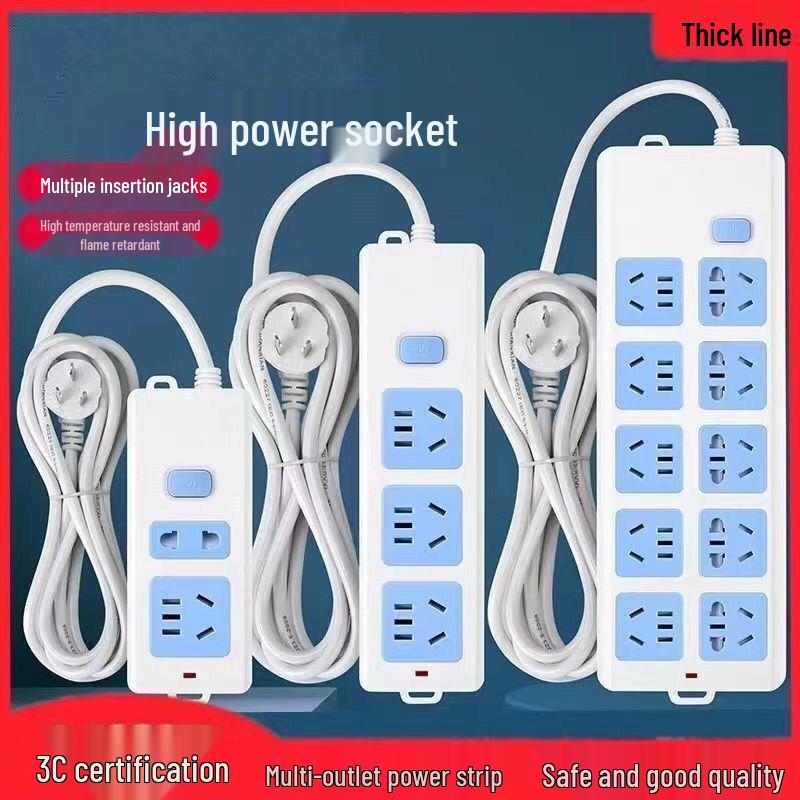 Pure Copper Multi-Hole Power Strip with Cord for Office and Home