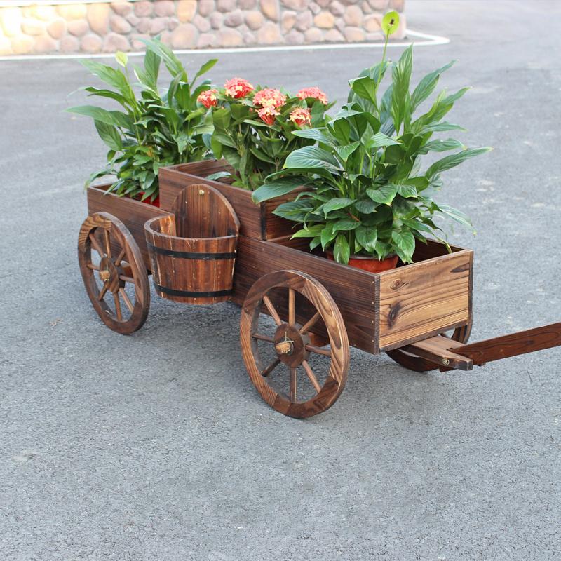 Outdoor Planter Box - Multi-Tiered Wooden Flower Stand, Carbonized Weather-Resistant Garden Decor for Patio & Balcony Planting