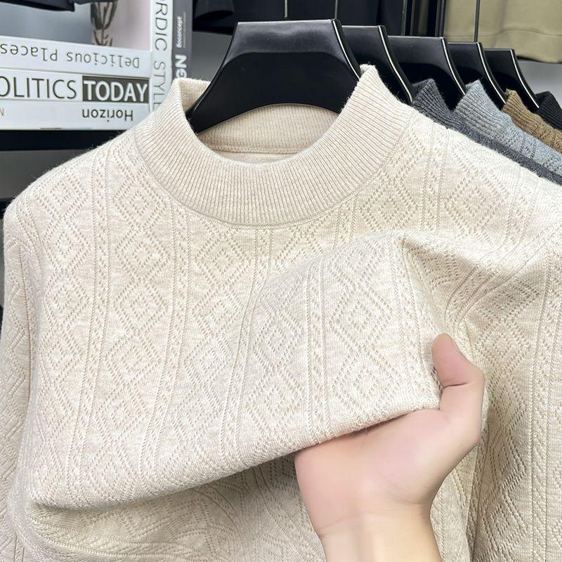 

Men s Autumn/Winter Cable Knit Half-High Neck Sweater - Thick, Warm Solid Color Base Layer XXL бежевий