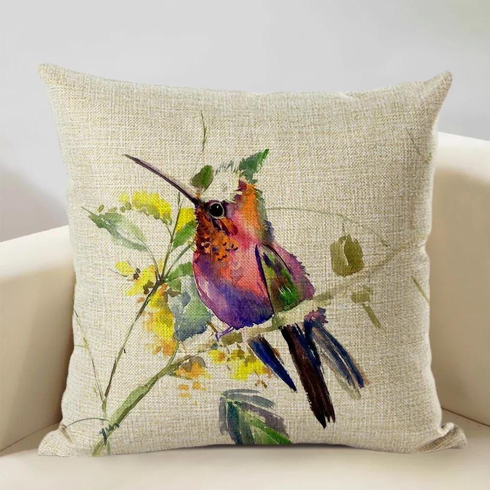 Watercolor Animal Bird Home Sofa Pillow Case Kingfisher Printed Decoration Throw Pillowcas 45x45cm Cushion Cover