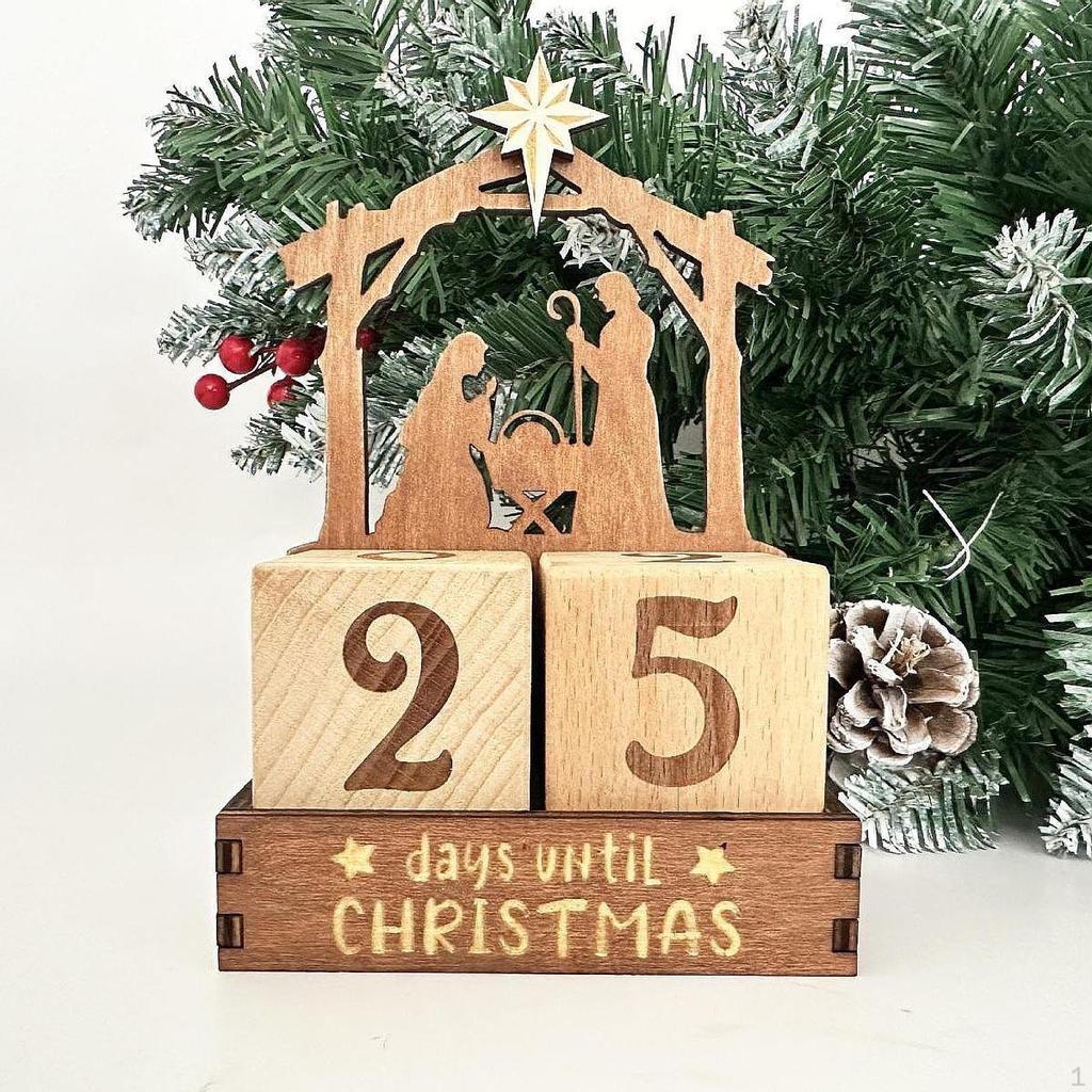 Days Until Christmas Advent Calendar Xmas Ornament Accessories Rustic Tabletop with Wood