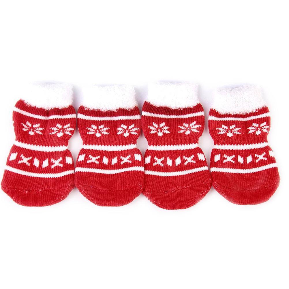 

4Pcs Christmas Dog Socks Red Size Non-Slip Cat Puppy Footwear Winter Cold Weather Safe Christams Pet Socks L