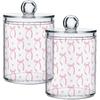 Gredecor 2 Pack Qtip Holder Clear Aesthetic Pink Ribbon Bow Apothecary Jars with Lids Acrylic Bathroom Jars Vanity Countertop Canister Storage