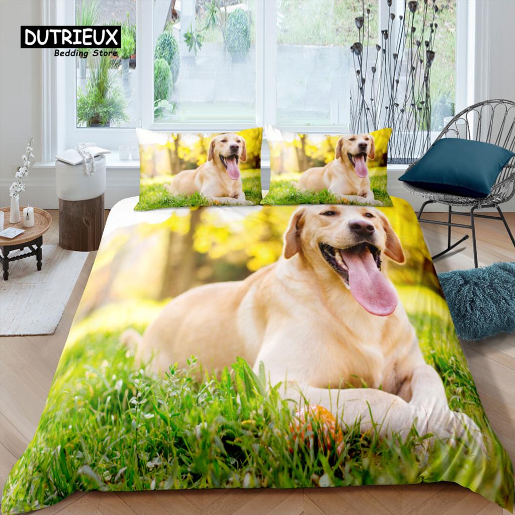 Home Living Luxury 3D Pet Dog Print Bedding Set Labrador Duvet Cover Pillowcase Queen and King EU/US/AU Size Polyester Bedding