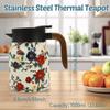 1000ml Vintage Floral Te-termos Rostfritt Stål Tekanna Droppsäker Tekanna Med Teinsats Mini Termos Kaffekanna