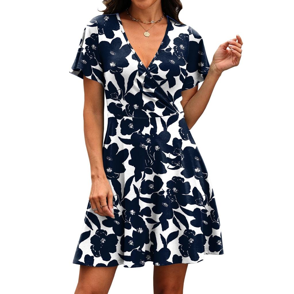 Fashionable Women's Casual Floral Wrap Dress With V-Neck And Waist