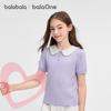 Balabala Girls' 2026 Summer Doll Collar Short Sleeve T-Shirt