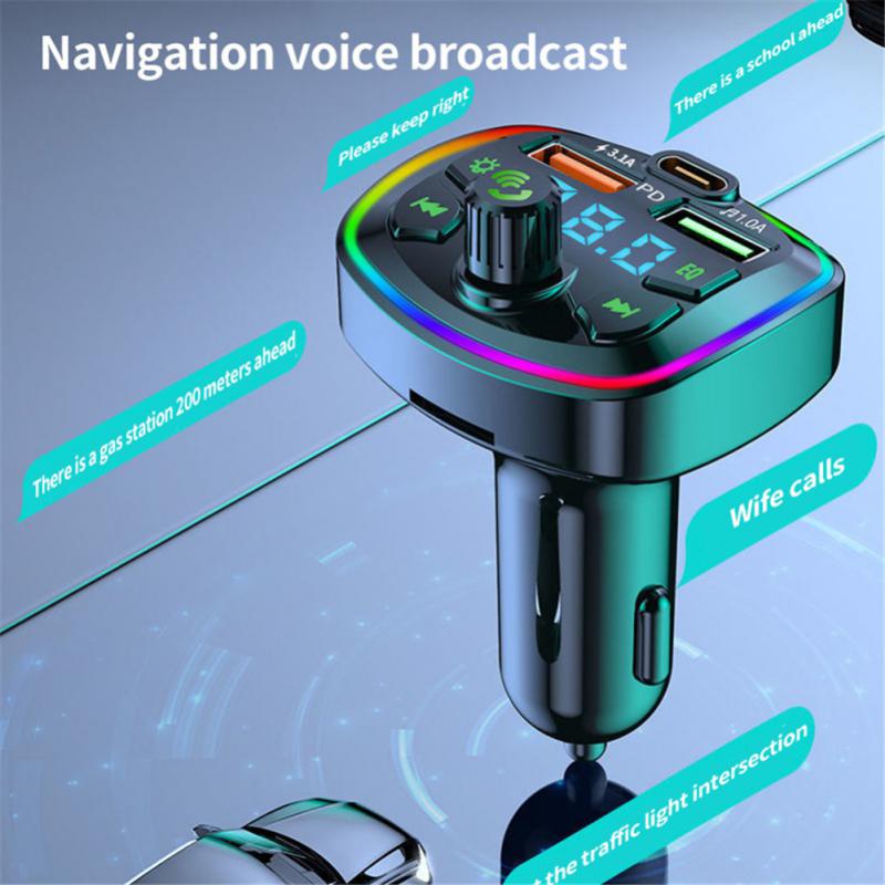 Hands-free Mp3 Music Player Fast Charging Cigarette Lighter Dual Usb Colorful Ambient Light Car Accessories Fm Transmitter