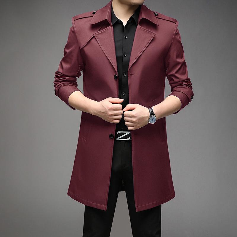 Men's Slim Fit Mid-Length Windbreaker Jacket, Korean Style Plus Size, M-8XL, for Casual or Business Wear, Ideal for Spring and Autumn.