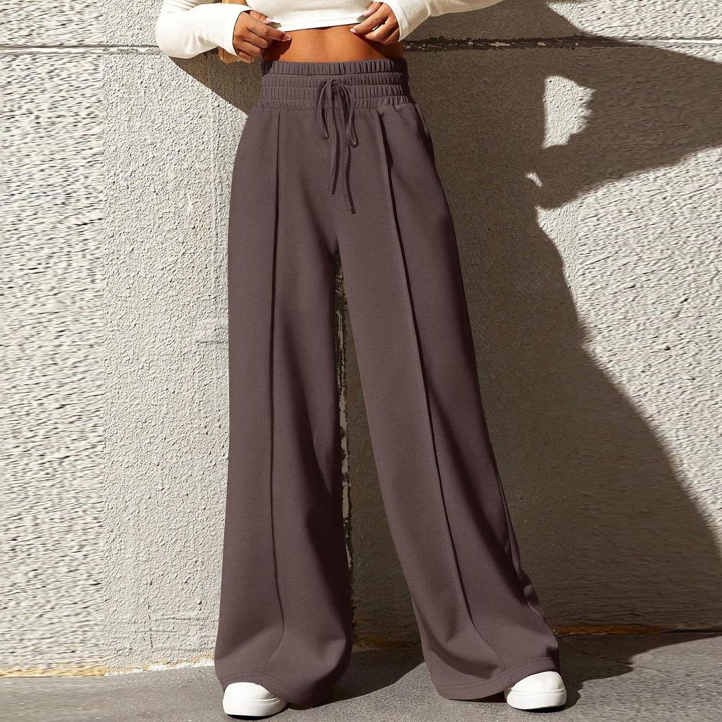 Women's Fashion Solid Colour Drawstring High Waist Wide Leg Pants Casual Sweatpants