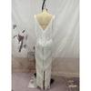 Women Elegant V Neck Sleeveless Lace Tassel Bridal Maxi Long Dress Host Wedding Bride Bridesmaids Party Gowns